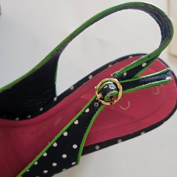 8.5 Lilly Pulitzer Peep Toe Wedge Slingback Sandals Lily Navy Blue Polka… - Picture 4 of 6